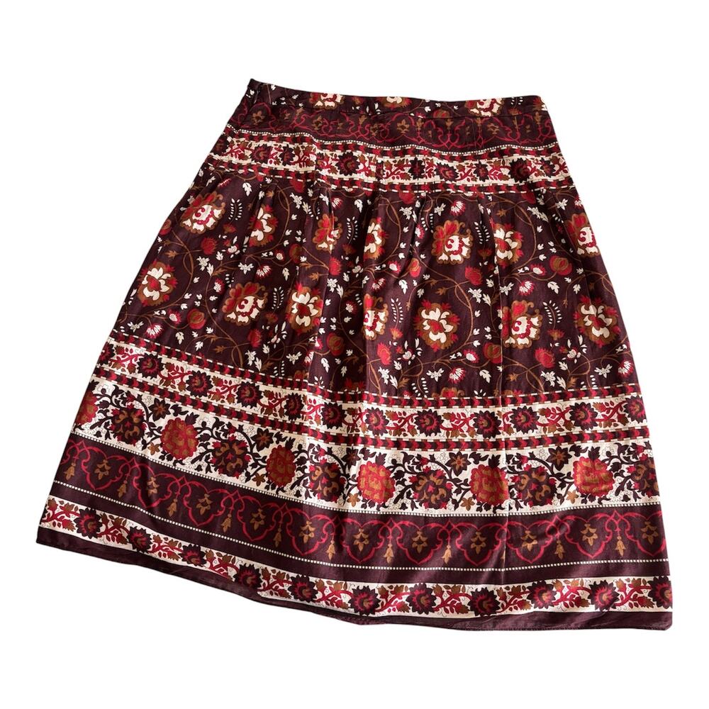 Ann Taylor Brown Multicolor Floral Print Boho Skirt Women’s 6 Cottagecore